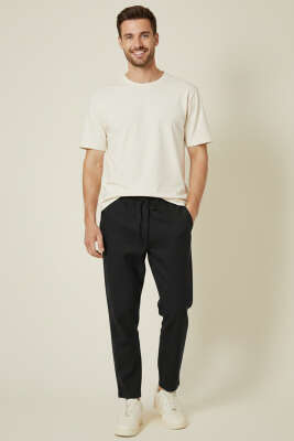 Baggy Keten Erkek Pantolon Siyah - Erkek Pantolon