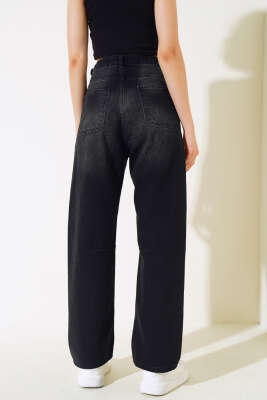 Baggy Yan Tokalı Kot Pantolon Siyah - Kadın Giyim Modelleri