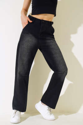 Baggy Yan Tokalı Kot Pantolon Siyah - Kadın Giyim Modelleri