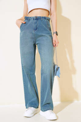 Baggy Yan Tokalı Kot Pantolon Yeşil Tint - Kadın Giyim Modelleri