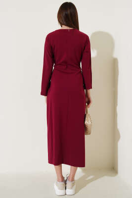 Bağlama Detaylı Elbise Bordo - Kadın Giyim Modelleri