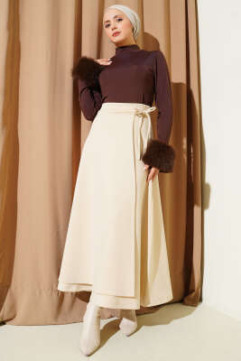 Bağlama Detaylı Scuba Etek Bej - Etek