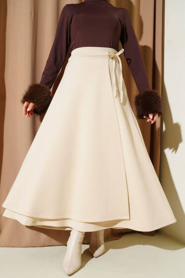 Bağlama Detaylı Scuba Etek Bej - Günün Seçilenleri