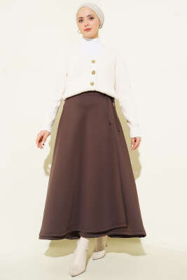 Bağlama Detaylı Scuba Etek Kahve - Etek