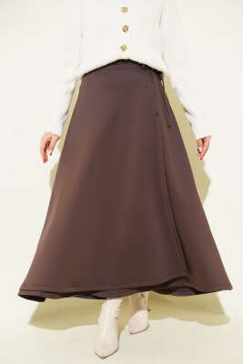 Bağlama Detaylı Scuba Etek Kahve - VAV TEKSTİL