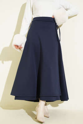 Bağlama Detaylı Scuba Etek Lacivert - VAV TEKSTİL