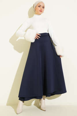 Bağlama Detaylı Scuba Etek Lacivert - Etek