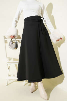 Bağlama Detaylı Scuba Etek Siyah - VAV TEKSTİL