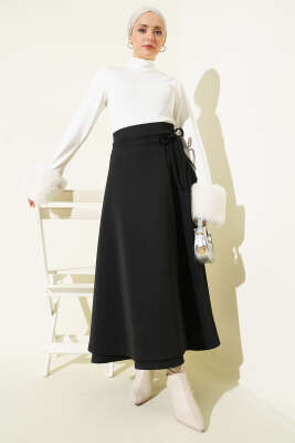 Bağlama Detaylı Scuba Etek Siyah - Etek