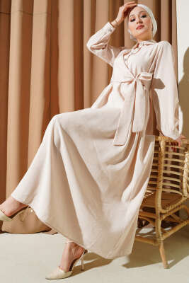 Bağlamalı Yarım Taş Düğmeli Elbise Taş 