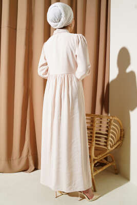 Bağlamalı Yarım Taş Düğmeli Elbise Taş - Tesettür Elbise