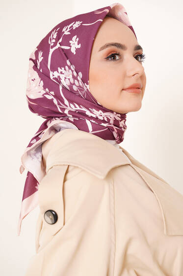 Bahçe Serisi Cotton Eşarp Bordo - Black&White