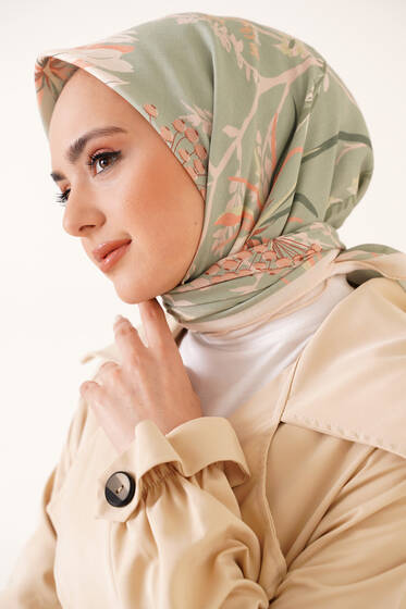 Bahçe Serisi Cotton Eşarp Ç. Yeşili - Black&White