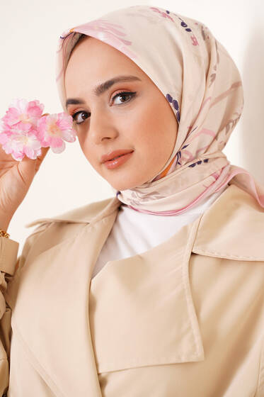 Bahçe Serisi Cotton Eşarp Pembe - Black&White