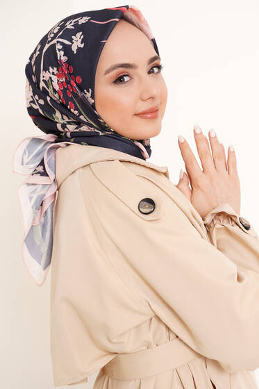 Bahçe Serisi Cotton Eşarp Pudra - Black&White