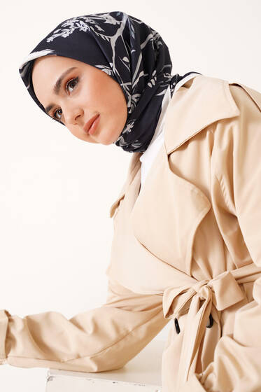 Bahçe Serisi Cotton Eşarp Siyah - Black&White