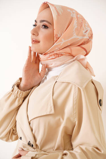 Bahçe Serisi Cotton Eşarp Somon - Black&White