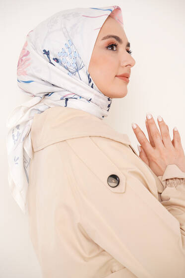 Bahçe Serisi Cotton Eşarp Vanilya - Black&White