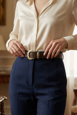 Bakır Görünüm Tokalı Kemer Kahve - Deri Kemer