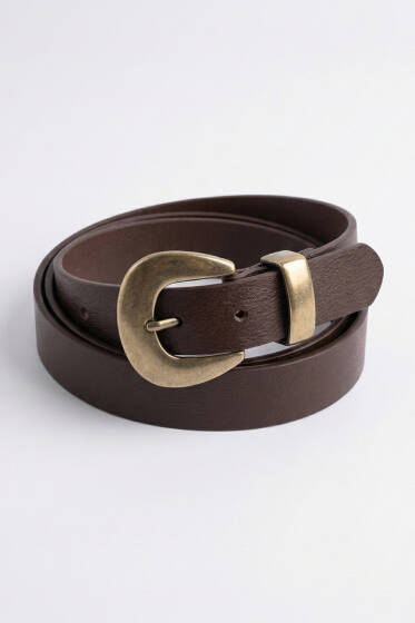 Bakır Görünüm Tokalı Kemer Kahve - Deri Kemer