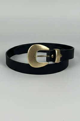 Bakır Görünüm Tokalı Kemer Siyah Süet 