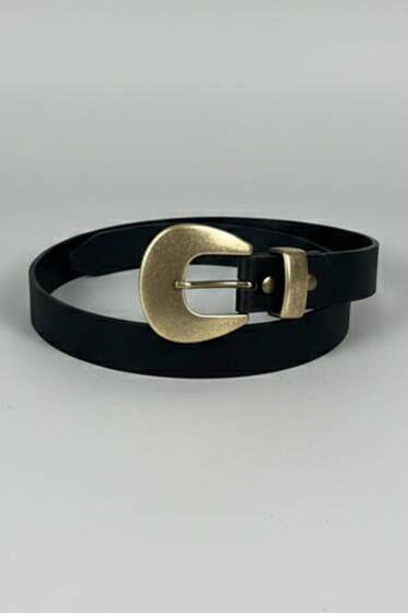 Bakır Görünüm Tokalı Kemer Siyah Süet - Süet Kemer