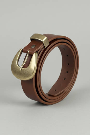 Bakır Görünüm Tokalı Kemer Taba - Deri Kemer