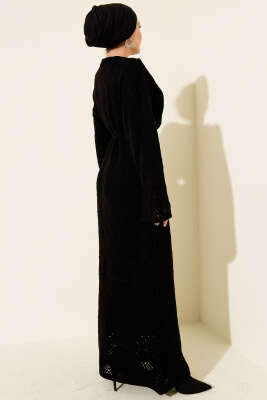 Baklava Desen Ajurlu Triko Elbise Siyah - Elbise