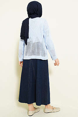 Baklava Desen Ajurlu Triko Kazak Bebe Mavi - Triko Kazak