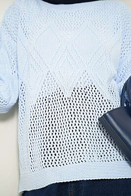 Baklava Desen Ajurlu Triko Kazak Bebe Mavi - Triko Kazak