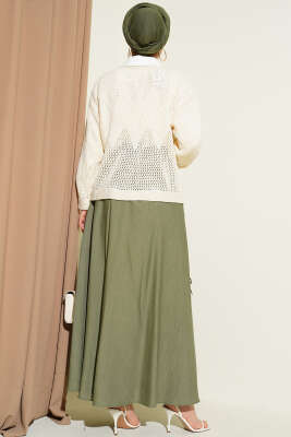 Baklava Desen Ajurlu Triko Kazak Bej - Yılın Fırsatı