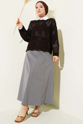 Baklava Desen Ajurlu Triko Kazak Kahve - Yılın Fırsatı