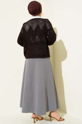 Baklava Desen Ajurlu Triko Kazak Kahve - Yılın Fırsatı