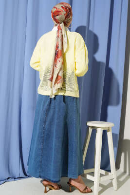 Baklava Desen Ajurlu Triko Kazak Sarı - Yılın Fırsatı