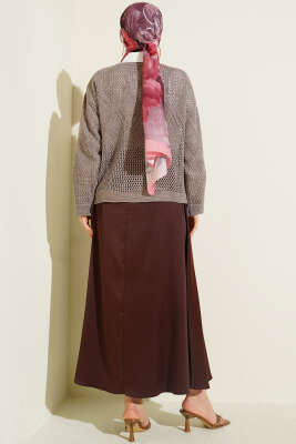 Baklava Desen Ajurlu Triko Kazak Vizon - Yılın Fırsatı