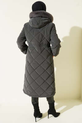 Baklava Desen Bel Tünelli Kapitone Mont Füme - Mont