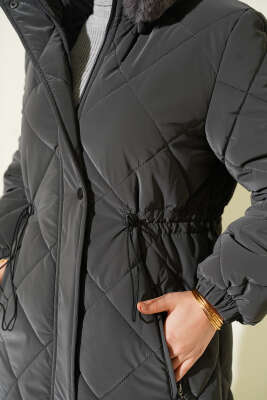 Baklava Desen Bel Tünelli Kapitone Mont Füme - Mont