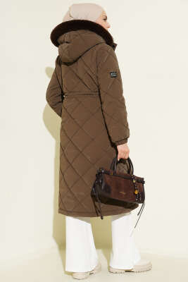 Baklava Desen Bel Tünelli Kapitone Mont Kahve - Mont