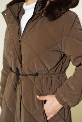 Baklava Desen Bel Tünelli Kapitone Mont Kahve - Mont