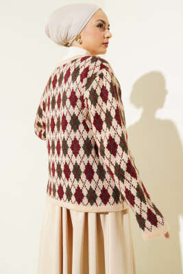 Baklava Desen Cepli Kısa Triko Hırka Latte - Triko Hırka