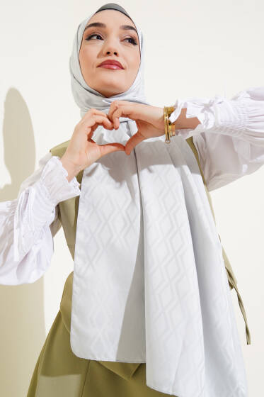 Baklava Desen Jakar Şal Açık Gri - Başörtüsü