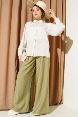 Baklava Desen Jakarlı Gömlek Bej - Gömlek