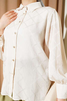 Baklava Desen Jakarlı Gömlek Bej - Gömlek