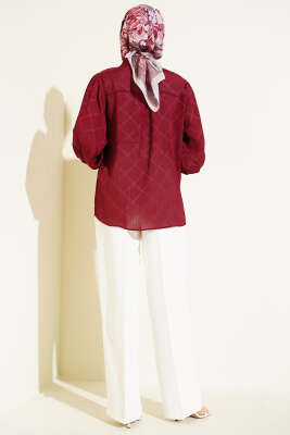 Baklava Desen Jakarlı Gömlek Bordo - Gömlek