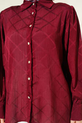 Baklava Desen Jakarlı Gömlek Bordo - Gömlek
