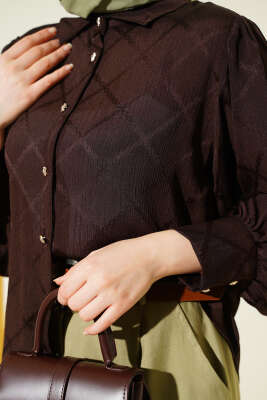 Baklava Desen Jakarlı Gömlek Kahve - Gömlek