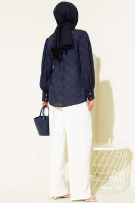 Baklava Desen Jakarlı Gömlek Lacivert - Gömlek