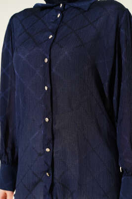 Baklava Desen Jakarlı Gömlek Lacivert - Gömlek