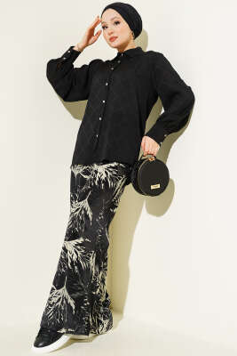 Baklava Desen Jakarlı Gömlek Siyah - Gömlek