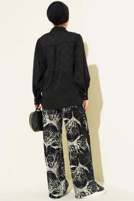 Baklava Desen Jakarlı Gömlek Siyah - Gömlek